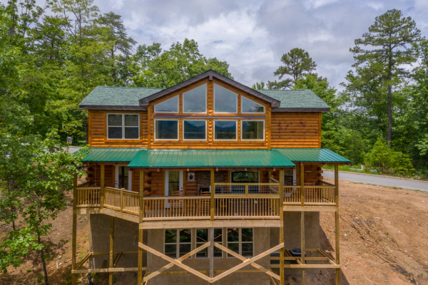 Rear exterior at Sawmill Springs, a 3 bedroom cabin rental located in Pigeon Forge