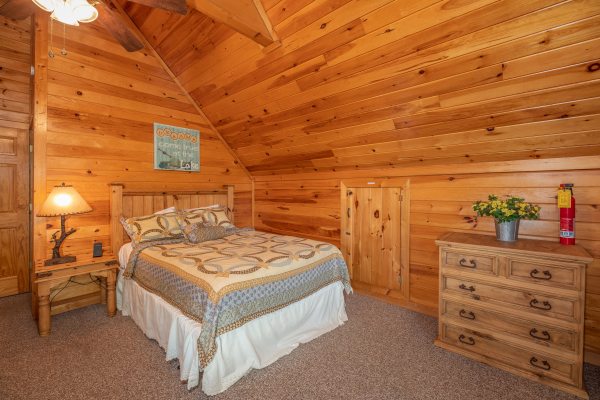 Bedroom in the loft at Grand View, a 3 bedroom cabin rental located in Sevierville
