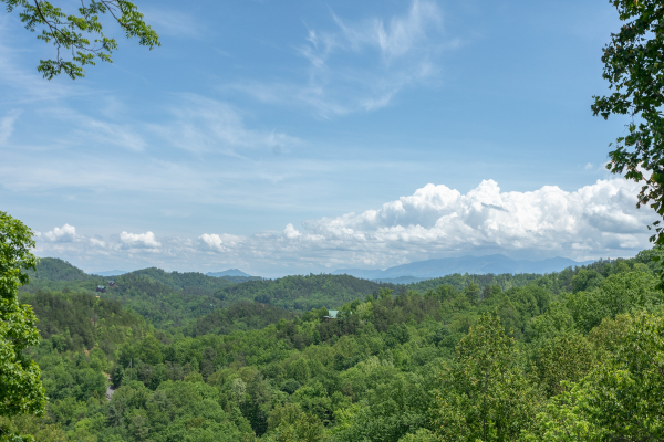 Mountain view as seen from the porch at Mountain Adventure, a 2 bedroom cabin rental located in Pigeon Forge