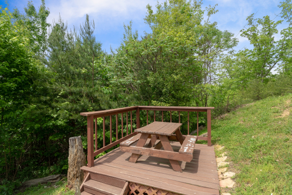 Picnic table at Mountain Bliss, a 2 bedroom cabin rental located in Pigeon Forge
