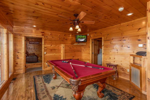 Pool table at Mountain Bliss, a 2 bedroom cabin rental located in Pigeon Forge