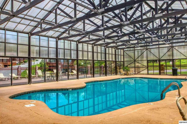 Indoor resort pool at Hello Dolly, a 1 bedroom cabin rental located in Pigeon Forge