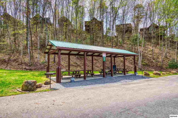 Picnic pavilion at Hidden Springs Resort at Hello Dolly, a 1 bedroom cabin rental located in Pigeon Forge