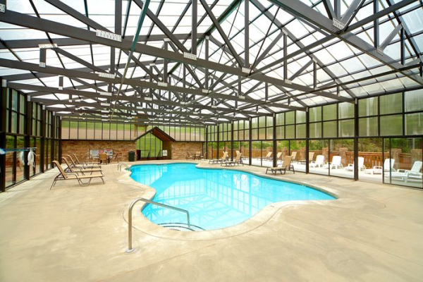 Indoor resort pool at Hello Dolly, a 1 bedroom cabin rental located in Pigeon Forge