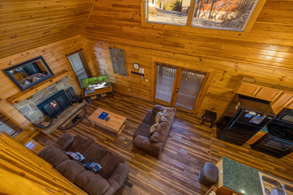 Inside view from above at Top Of The Way, a 2 bedroom cabin rental located in pigeon forge