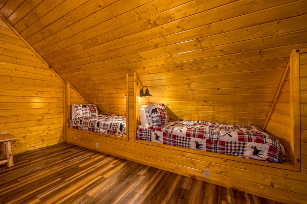 Twin Beds at Top Of The Way, a 2 bedroom cabin rental located in pigeon forge