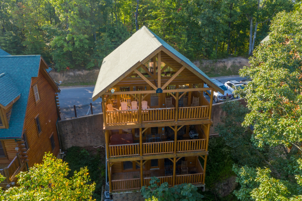 Looking down at the cabin at Rocky Top Retreat, a 2 bedroom cabin rental located in Pigeon Forge