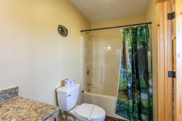 Bathroom with tub and shower at Le Bear Chalet, a 7 bedroom cabin rental located in Gatlinburg