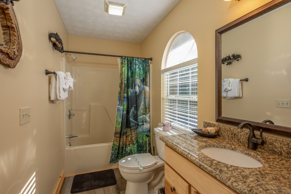 Bathroom with a tub and shower at Le Bear Chalet, a 7 bedroom cabin rental located in Gatlinburg