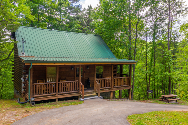 Driveway in front of the cabin at Moonlit Pines, a 2 bedroom cabin rental located in Pigeon Forge