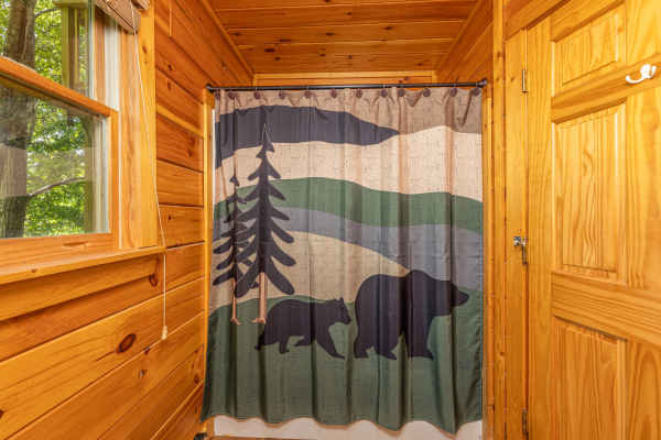 Shower and tub in a bathroom at Moonlit Pines, a 2 bedroom cabin rental located in Pigeon Forge