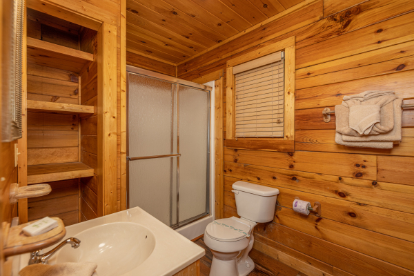 Bathroom with a shower at Bearway to Heaven, a 2 bedroom cabin rental located in Gatlinburg