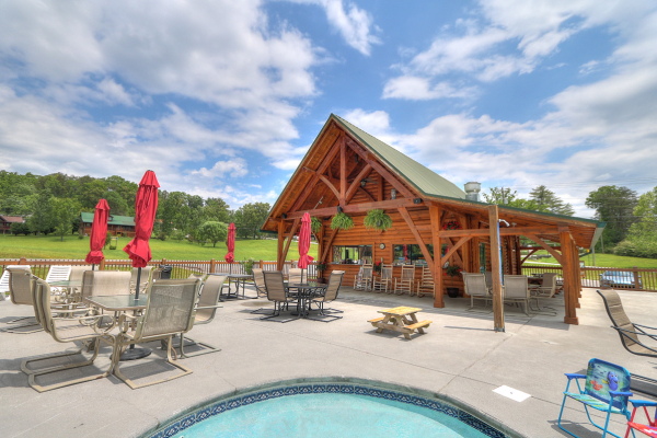 Pool access for guests at Honeysuckle Hideaway, a 1 bedroom cabin rental located in Pigeon Forge
