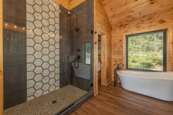Large walk in shower at Black Bears & Biscuits Lodge, a 6 bedroom cabin rental located in Pigeon Forge