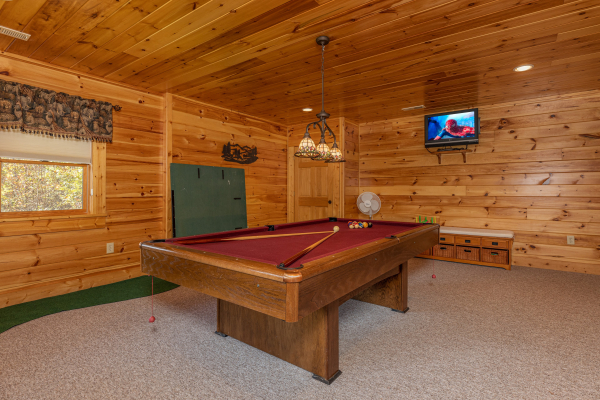 Pool table in the game room at Sensational Views, a 3 bedroom cabin rental located in Gatlinburg