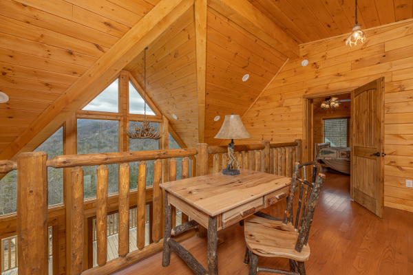 Desk in the loft at J's Hideaway, a 4 bedroom cabin rental located in Pigeon Forge