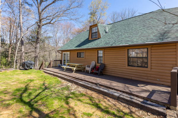 Back deck at A Mountain Hyde-a Way, a 2 bedroom cabin rental located in Pigeon Forge