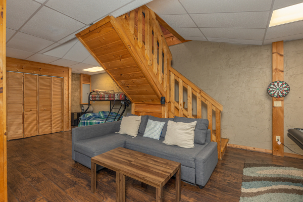Lower level seating at Smokies Serenity, a 2 bedroom cabin rental located in Douglas Lake