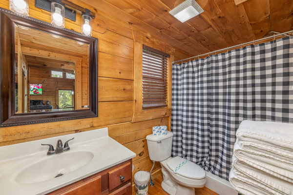 Main floor bathroom at Smokies Serenity, a 2 bedroom cabin rental located in Douglas Lake