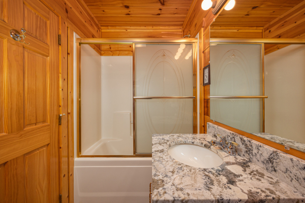 Bathroom at Eagle's Sunrise, a 2 bedroom cabin rental located in Pigeon Forge