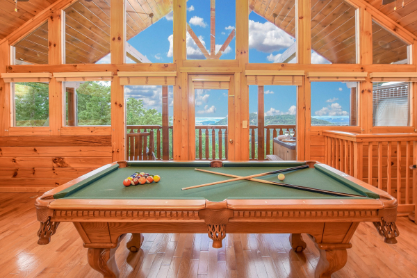 View from the pool table at Eagle's Sunrise, a 2 bedroom cabin rental located in Pigeon Forge