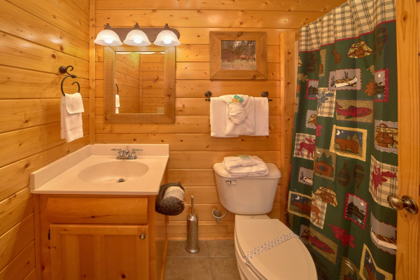 Main floor bathroom at Million Dollar View, a 2 bedroom cabin rental located in Pigeon Forge