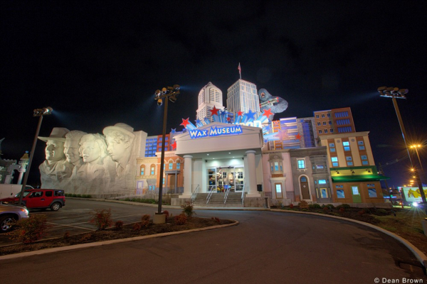 Hollywood Wax Museum at night near The One With The View, a 4 bedroom cabin rental located in Pigeon Forge