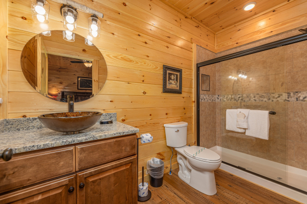 Upstairs bathroom at The One With The View, a 4 bedroom cabin rental located in Pigeon Forge