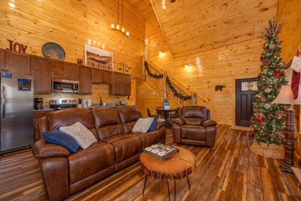 Living room seating at Creekside Dream, a 1 bedroom cabin rental located in Gatlinburg