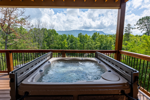 Hot tub view at Twin Peaks, a 5 bedroom cabin rental located in Gatlinburg