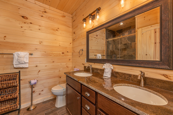 Master bathroom at Twin Peaks, a 5 bedroom cabin rental located in Gatlinburg