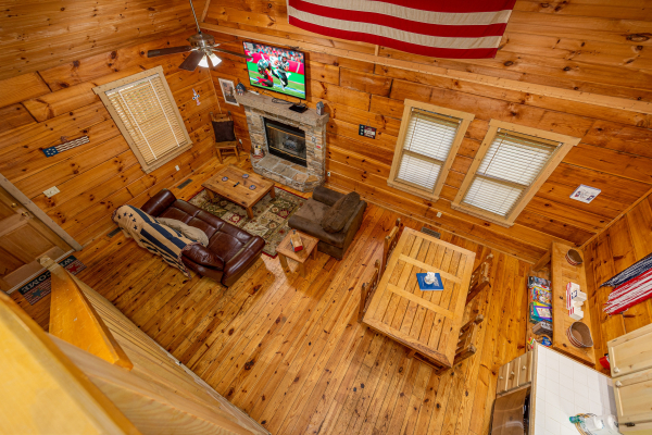 Interior Drone view at old glory, a 2 bedroom cabin rental located in Pigeon Forge