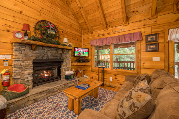 Livingroom with Seating, Flat Screen TV and Fireplace at Wild At Heart Wears Valley