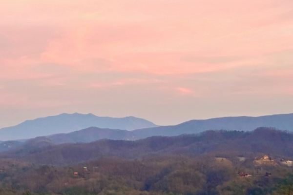 View of mountains and pink sky from Parkview Panorama