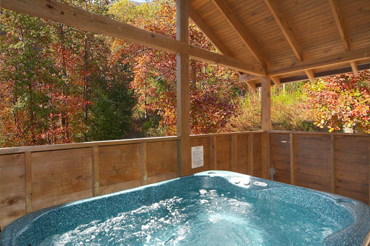 Hot tub at Hideaway, a 1 bedroom cabin rental located in Pigeon Forge
