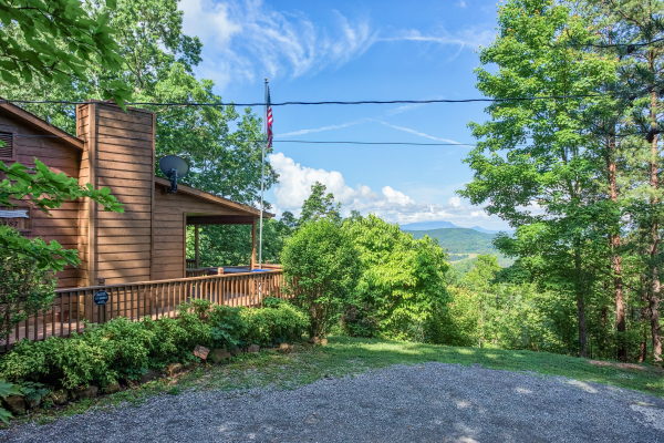 mountain view from the parking pad at america's view a 2 bedroom cabin rental located in pigeon forge