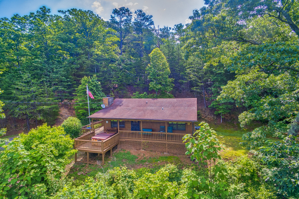overhead drone view at america's view a 2 bedroom cabin rental located in pigeon forge