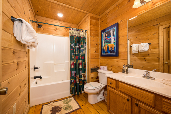 Full bathroom at Moonlight in the Boondocks, a 2 bedroom cabin rental located in Gatlinburg