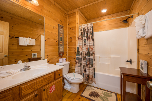 Second bathroom at Moonlight in the Boondocks, a 2 bedroom cabin rental located in Gatlinburg