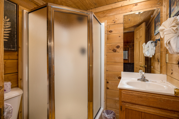 Separate shower at Moonlight in the Boondocks, a 2 bedroom cabin rental located in Gatlinburg