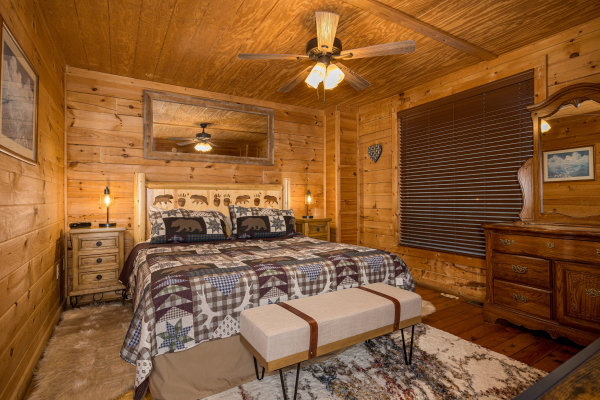 Master bedroom at Bearstone Cabin, a 1 bedroom cabin rental located in Gatlinburg