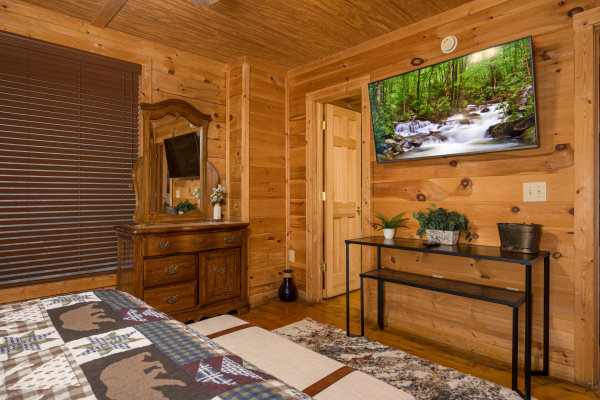 Bedroom television at Bearstone Cabin, a 1 bedroom cabin rental located in Gatlinburg