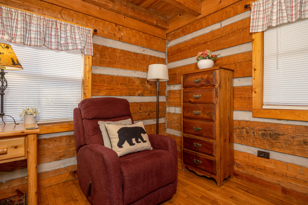 Bedroom recliner at Little Bear, a 1 bedroom cabin rental located in Pigeon Forge