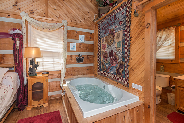 Jacuzzi tub at Bare Hugs, a 1-bedroom cabin rental located in Pigeon Forge