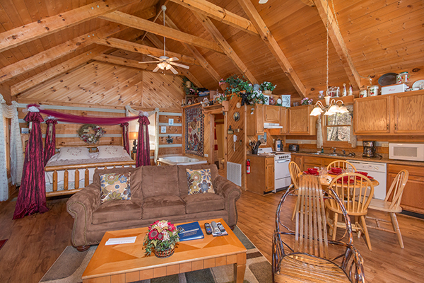 Studio cabin layout at Bare Hugs, a 1-bedroom cabin rental located in Pigeon Forge