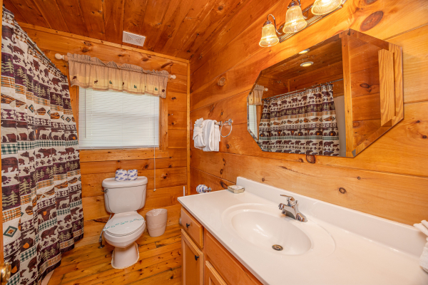 Main floor shower at American Dream, a 2 bedroom cabin rental located in Gatlinburg