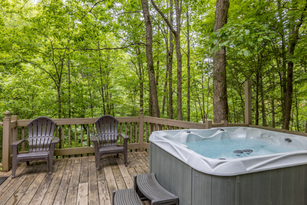 Hot tub on the deck at Heavenly Hideaway, a 2-bedroom cabin rental located in Gatlinburg