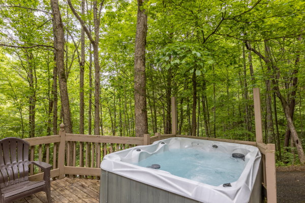 Trees surrounding the hot tub at Heavenly Hideaway, a 2-bedroom cabin rental located in Gatlinburg