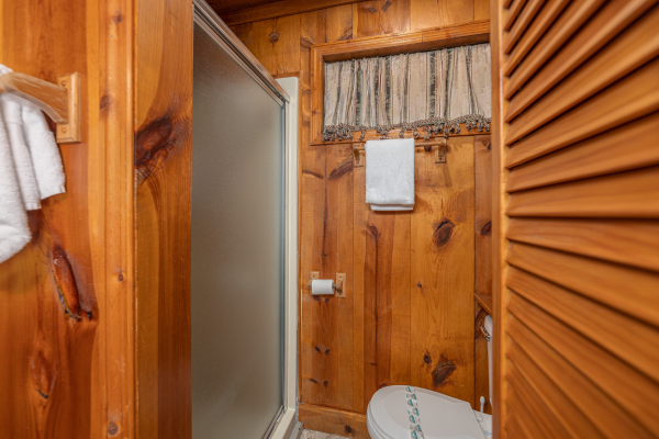 Bathroom with a shower at Heavenly Hideaway, a 2-bedroom cabin rental located in Gatlinburg
