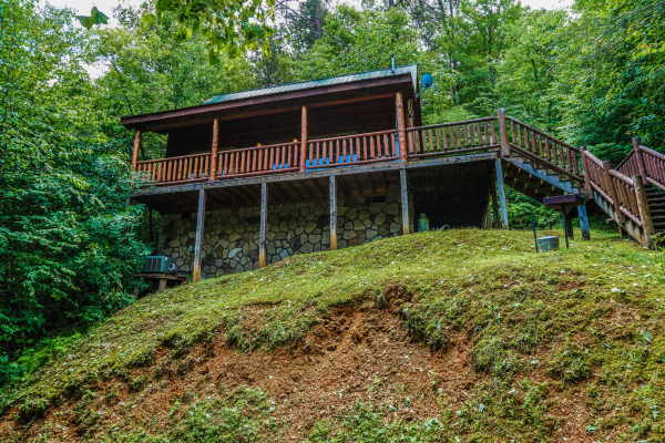 View of the steps up to the front door at Just You and Me Baby, a 1 bedroom cabin rental located in Gatlinburg